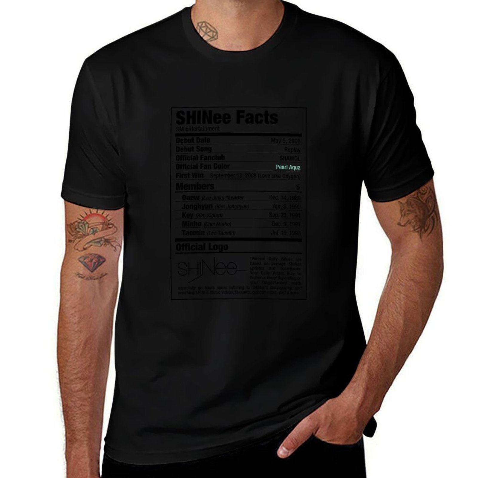 Nutrition For Fitness Training - SHINee Kpop 栄養成分表示Tシャツ フィットネス トレーニング 通気性Tシャツ